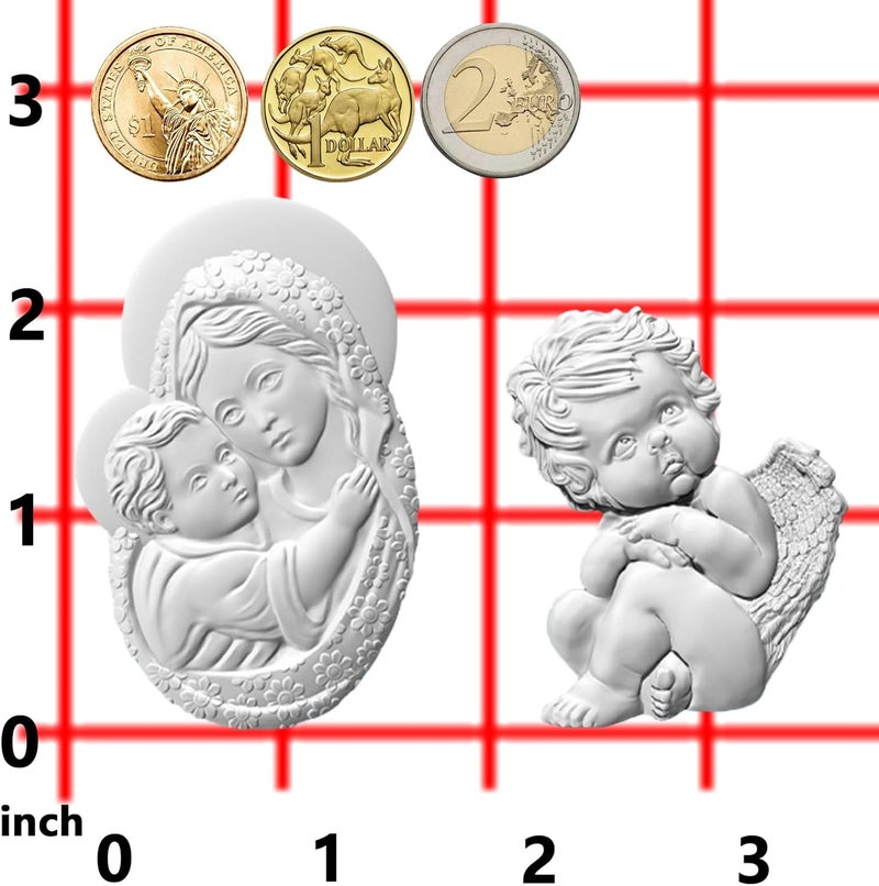FUNSHOWCASE Art Molds for Polyclay Air Dry Clay Plaster, Carved Holy Family Mother and Cherub - Image 3